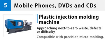 5 Mobile Phones, DVDs and CDs Plastic injection molding machine Approaching next-to-zero waste, defects or difficulty Compatible with precision micro-molding.