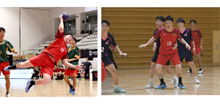 ハンドボールをする翁選手